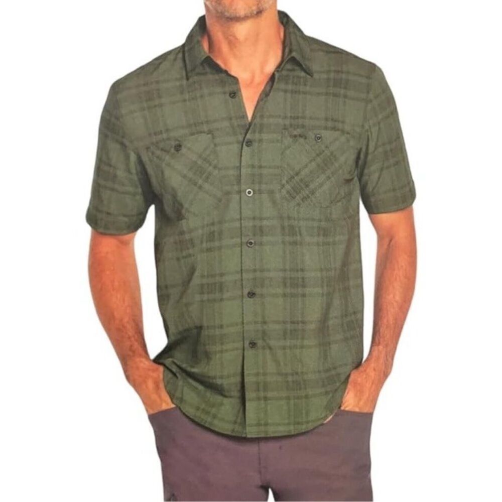 Orvis Mens Short Sleeve Tech Shirt Medium Green Plaid Quick Dry UPF XXL